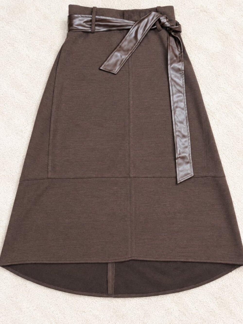 Catherine Malandrino Brown Belted Midi Skirt XS Faux Leather Belt